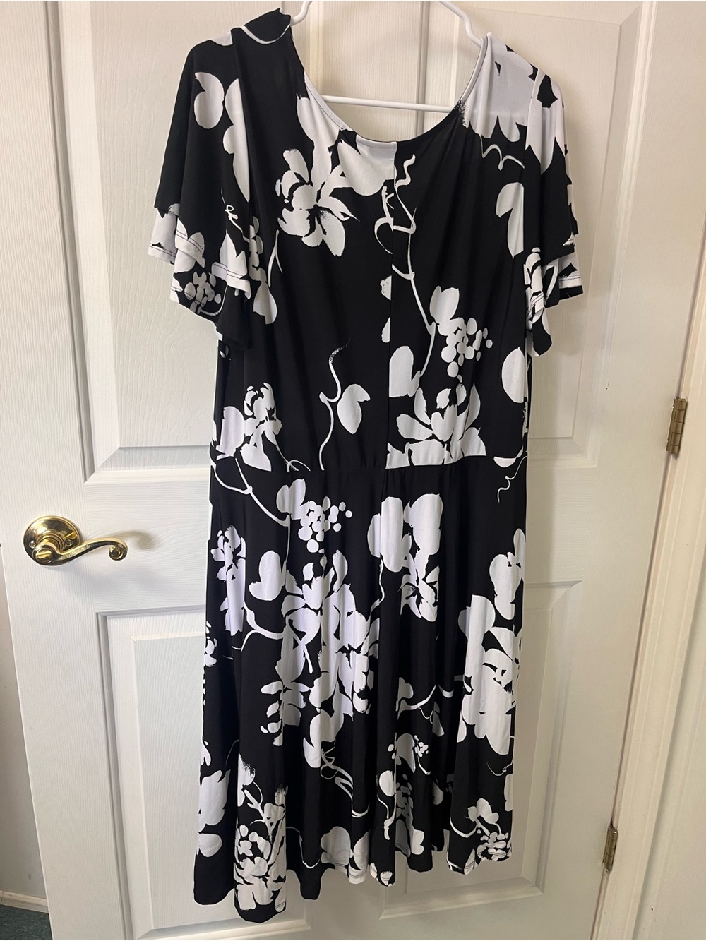 Lane Bryant Black & White Floral A-Line Midi Dress Layered sleeves - Picture 2 of 3